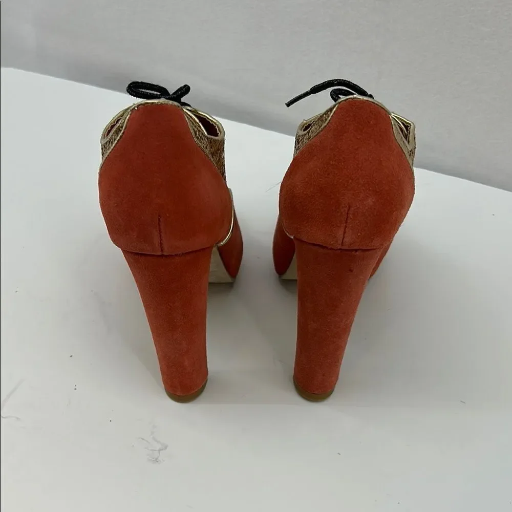 Urban Outfitters Kimchi Blue Gold Glitter & Orange Suede Disco Heels
